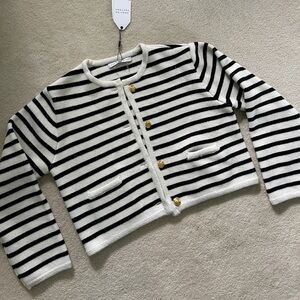 English Factory Striped Black and White Cardigan